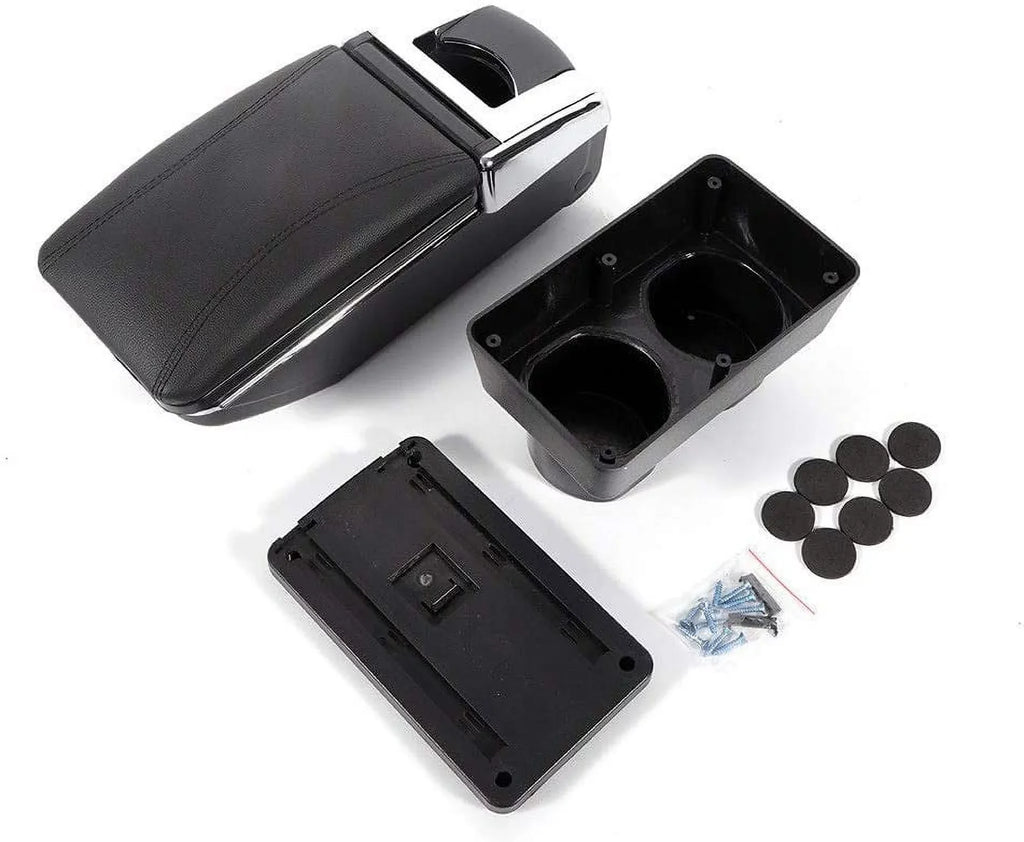 WUZSTAR Automotive Rotatable Black Armrest Console Storage Box Leather Cup Holder Storage Case
