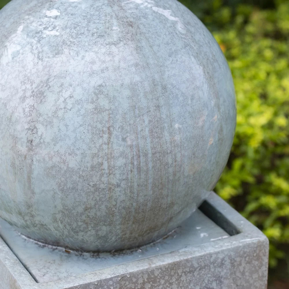 CoSoTower 13X13X44" Tall Contemporary Sphere Outdoor moisture Fountain, Cement/Concrete Outdoor Fountain, Antique Blue Raindrop moisture Feature with Light for Garden, Lawn, Deck & Patio