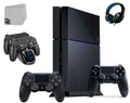 PlayStation 4 500GB Gaming Console Black with Charging Dock Headset 2 Controller Bolt Axtion Used