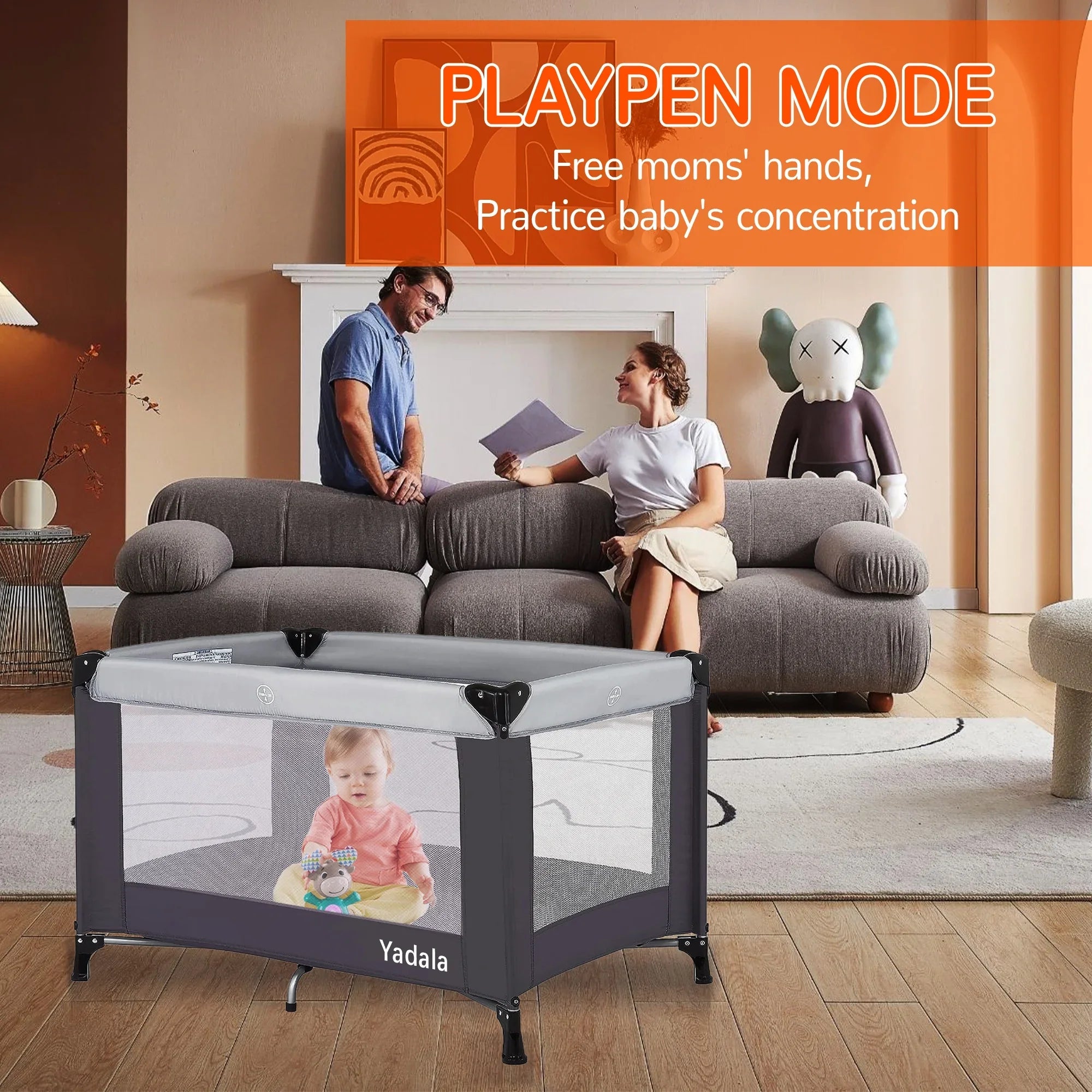Yadala Baby Playard, One-Press Setup Pack n Play, Portable Playpen for Newborn Baby Toddler