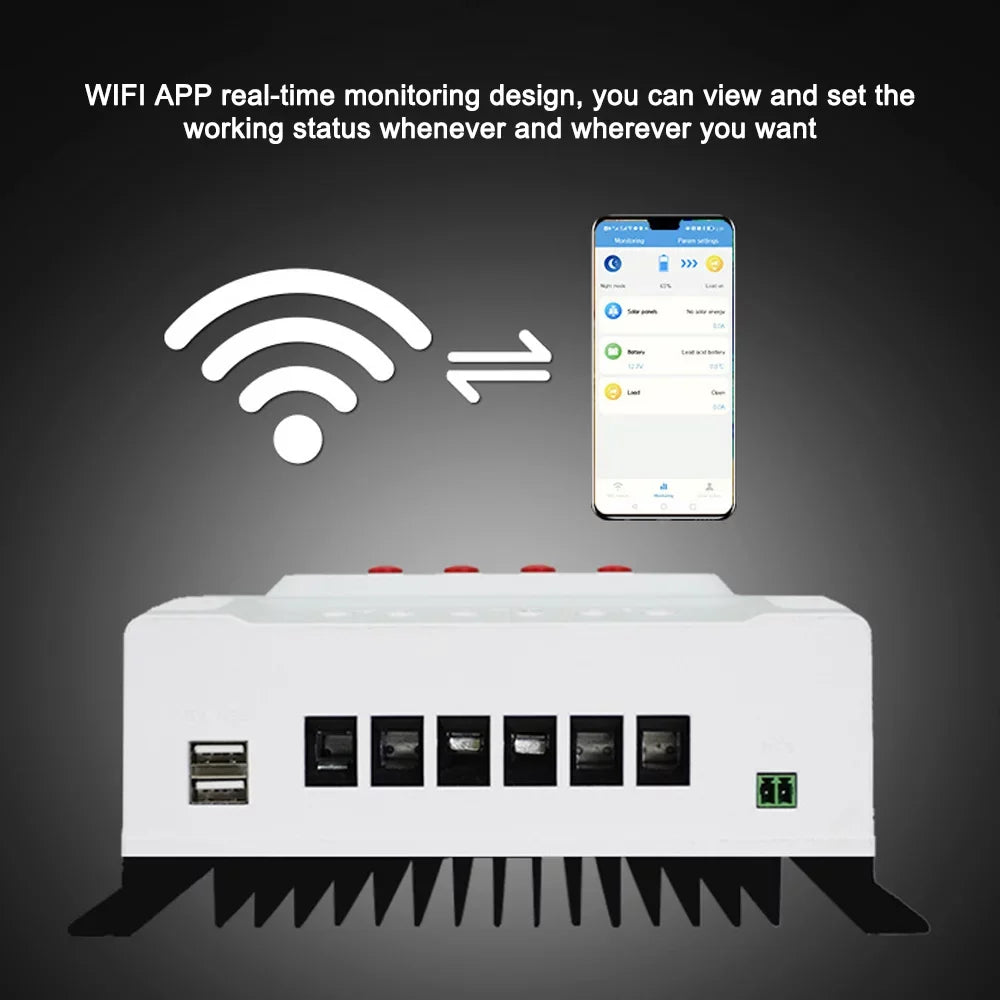 Lixada Intelligent Solar Charger Controller 12V/24V with Mobile App Real-time Data LED Display for Leadacid Ternary Iron Batteries PWM