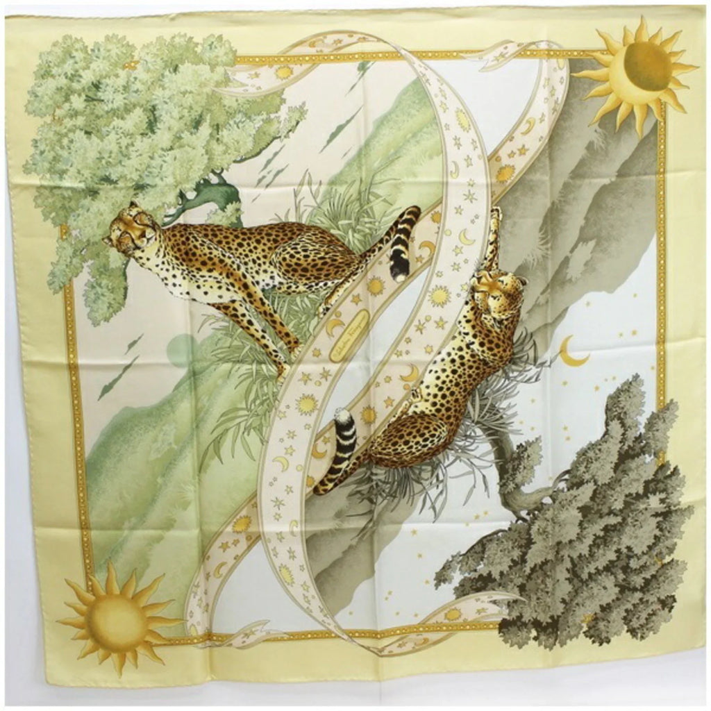 Pre-Owned Salvatore Ferragamo silk scarf muffler yellow leopard print SALVATORE FERRAGAMO ladies animal pattern paper (Good)