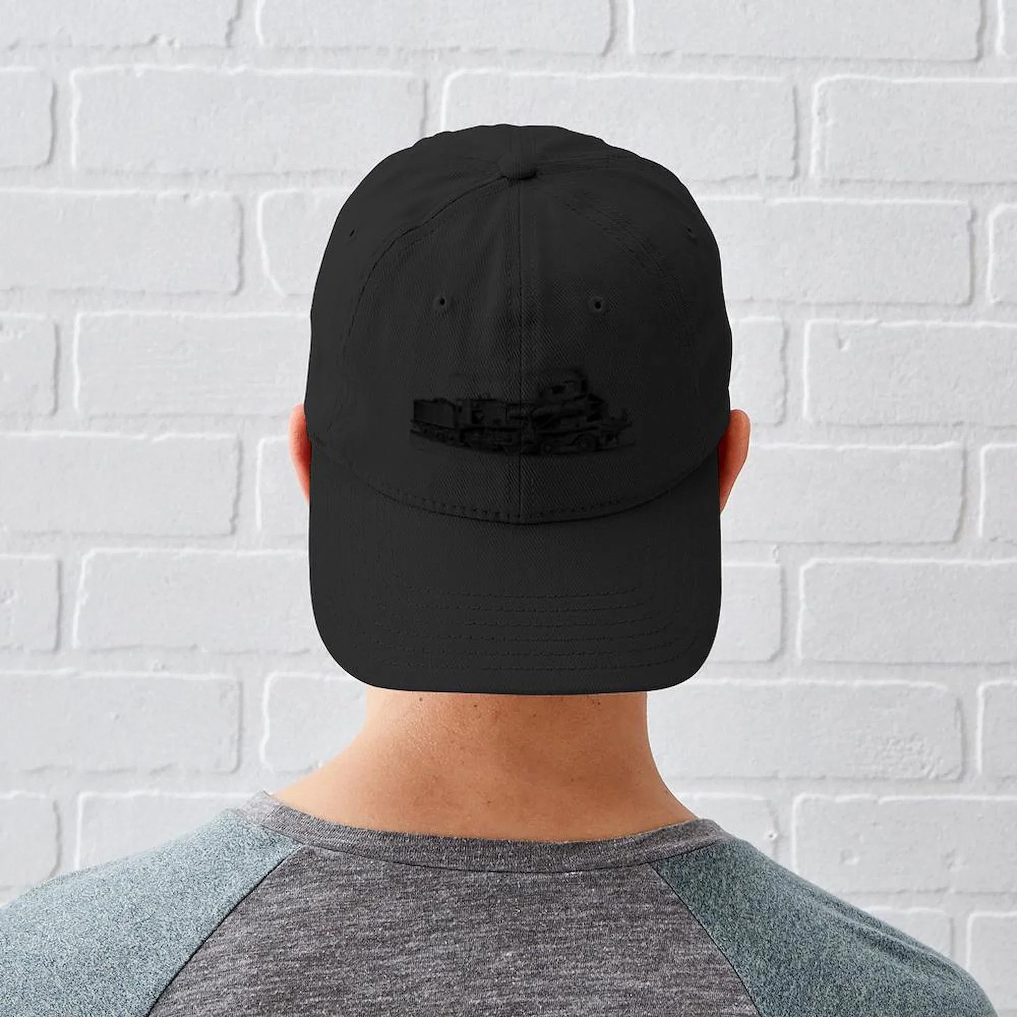 CafePress - VINTAGE TRAINS Black Cap - Printed Adjustable Cotton Canvas Black Baseball Hat