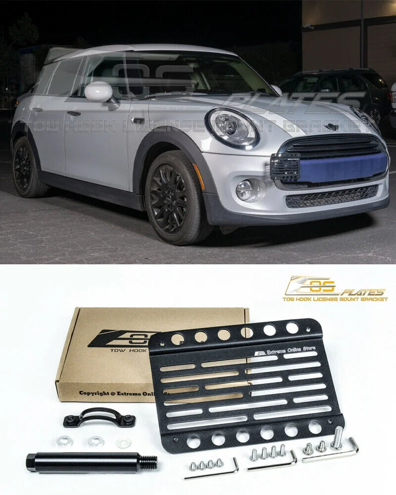 Extreme Online Store Replacement for 2014-Present Mini Cooper | EOS Plate Version 1 Front Bumper Tow Hook License Plate Relocator Mount Bracket Tow-119 (Mid Size)