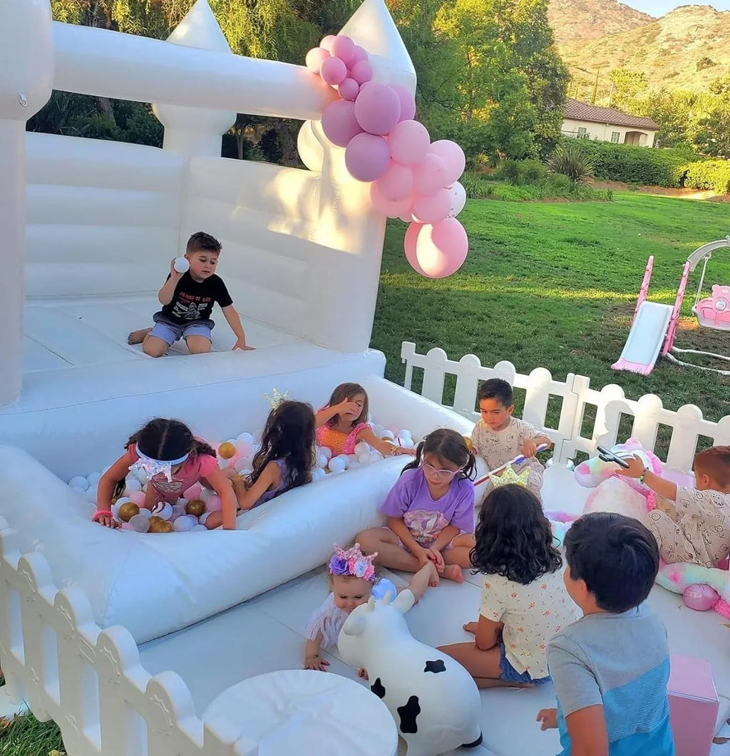 Connsann White Bounce House  Commericial Grade PVC  Jump Castle with Blower & Ball Pit  for Kids Outdoor Indoor Party