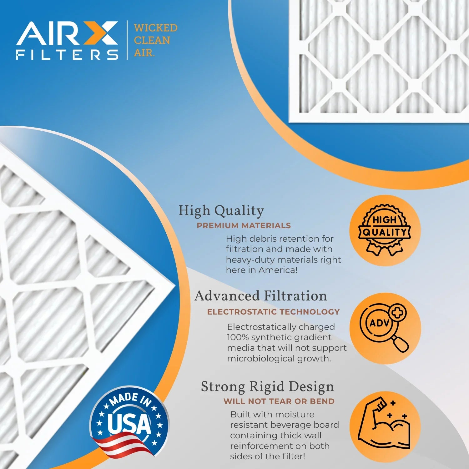 14x24x1 Air Filter MERV 11 Rating, 12 Pack of Furnace Filters Comparable to MPR 1000, MPR 1200, FPR 7, High Efficiency 12 Pack of Furnace Filters Made in USA by AIRX FILTERS WICKED CLEAN AIR.