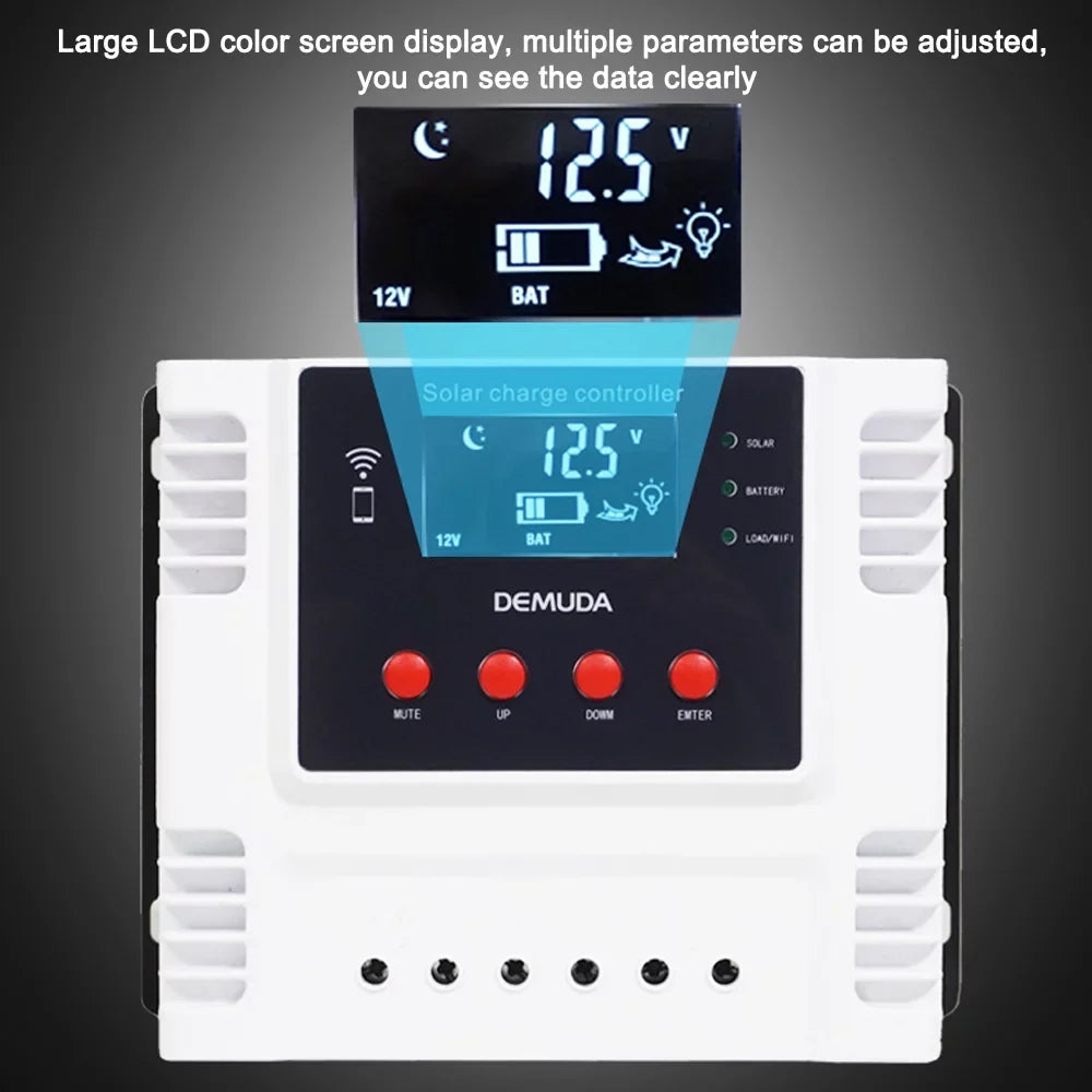 Lixada Intelligent Solar Charger Controller 12V/24V with Mobile App Real-time Data LED Display for Leadacid Ternary Iron Batteries PWM