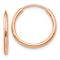 Real 14kt Rose Gold Polished Endless Tube Hoop Earrings; for Adults and Teens; for Women and Men