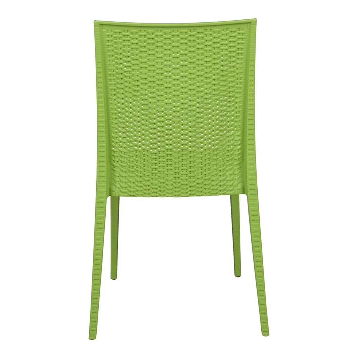LeisureMod Modern Weave Mace Indoor Outdoor Dining Chair in Green Set of 2