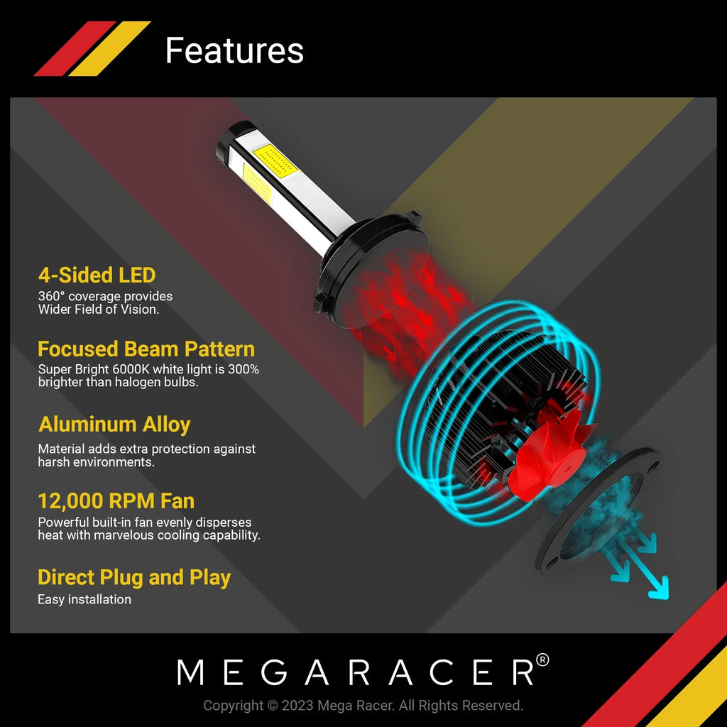 Mega Racer  328i xDrive 4 Sided H11 H9 H8 LED Headlight Bulbs 6000K Diamond White 12V 60W 10000LM  328i xDrive 2011 2012 2013 2014 2015 2016 11 12 13 14 15 16 Fog Light Automotive Replacement