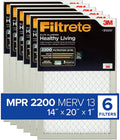 Filtrete 14x20x1, AC Furnace Air Filter, MPR 2200, Healthy Living Elite Allergen, 6-Pack (exact dimensions 13.81 x 19.81 x 0.78)