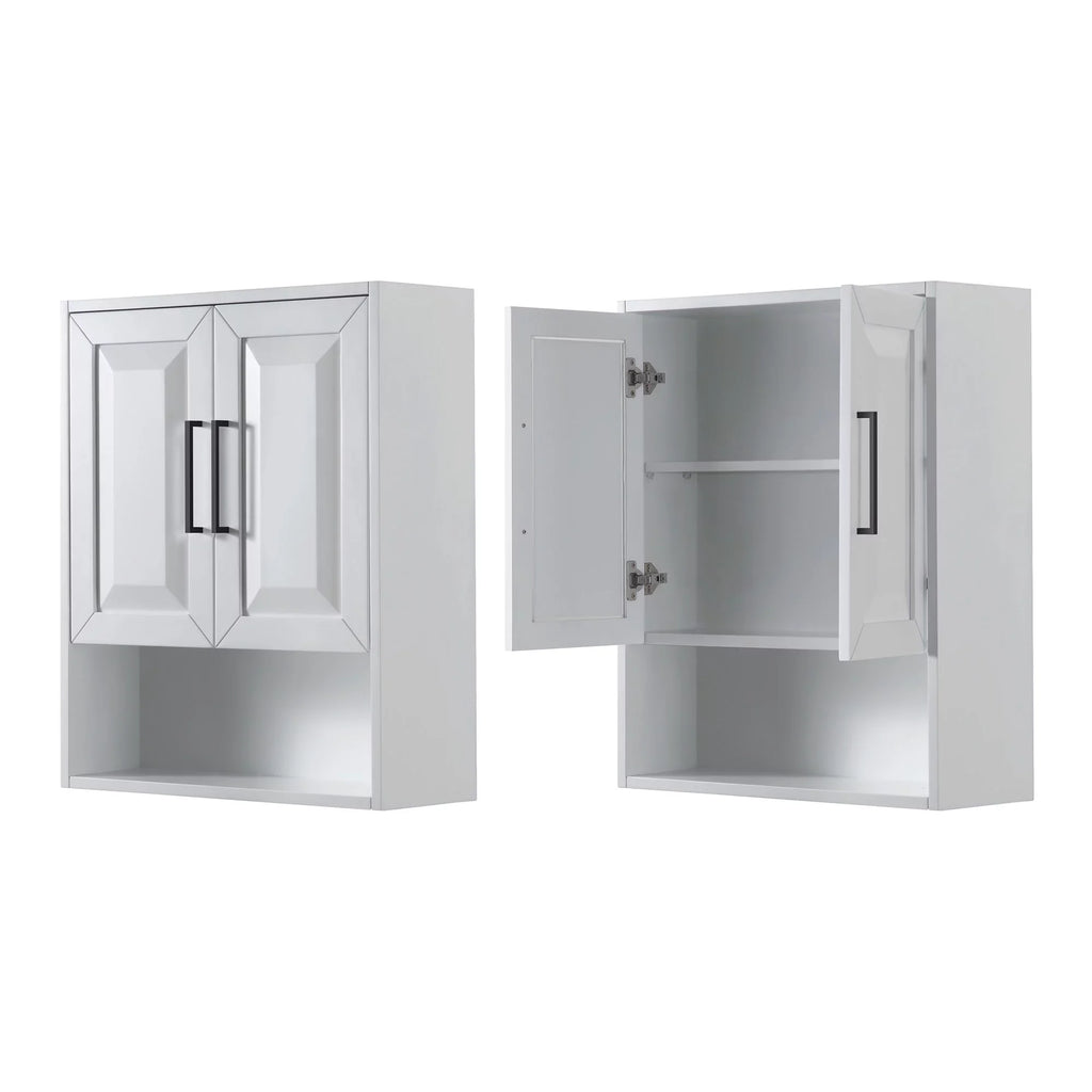 Wyndham Collection  Dark Blue Daria Over-the-Toilet Bathroom Wall-Mounted Storage Cabinet with Matte Black Trim