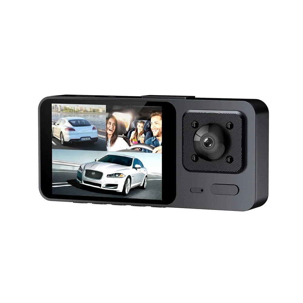 JLLOM 1080P 3 Lens HD Dual Lens Car Dash Cam Front/Rear/Inside Video Recorder Camera G-sensor