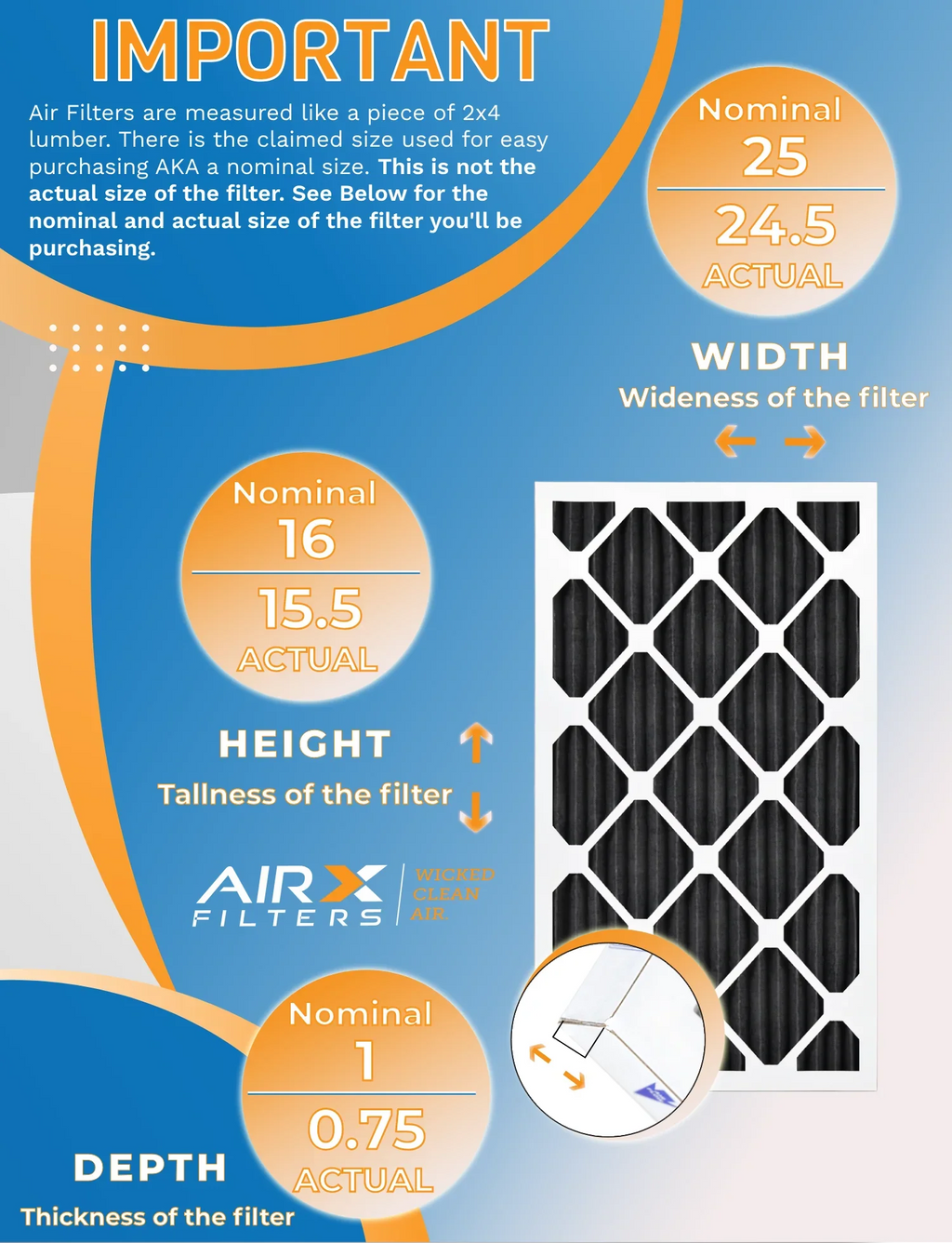 16x25x1 Air Filter MERV 8 Rating, 12 Pack of Furnace Filters Comparable to MPR 700, FPR 5, Pet Odor Retention Filters - Made in USA by AIRX FILTERS WICKED CLEAN AIR.